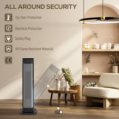 Ceramic Electric Heater, 2000W Space Heater with Timer, Black