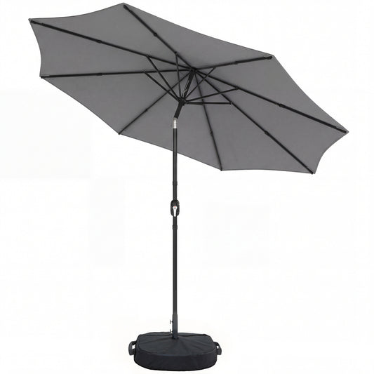 2.7 m Garden Parasol Umbrella with Cross Base, Sandbag, Light Grey