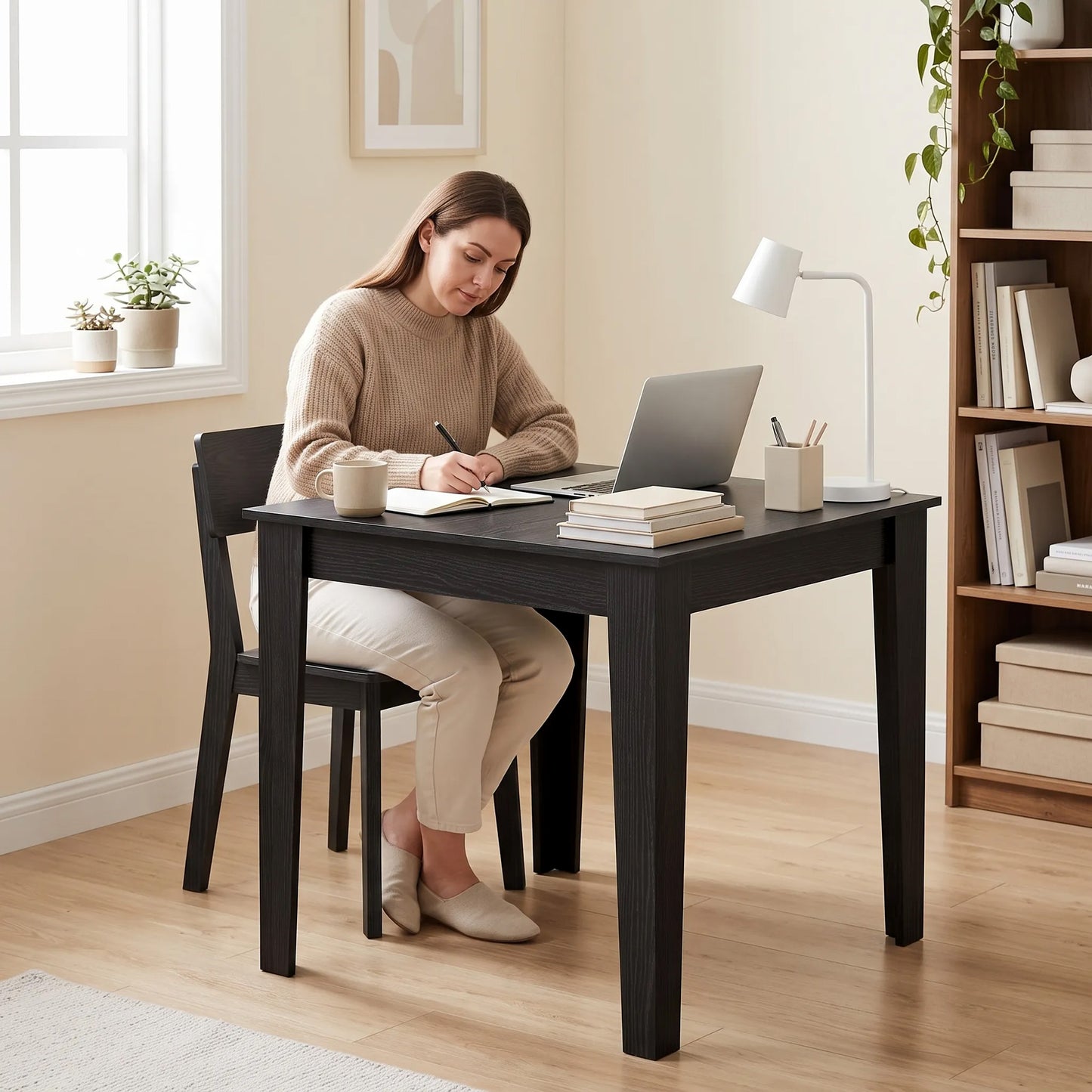 Dining Table for 4, 80L x 80W x 75Hcm, Black Wood Effect