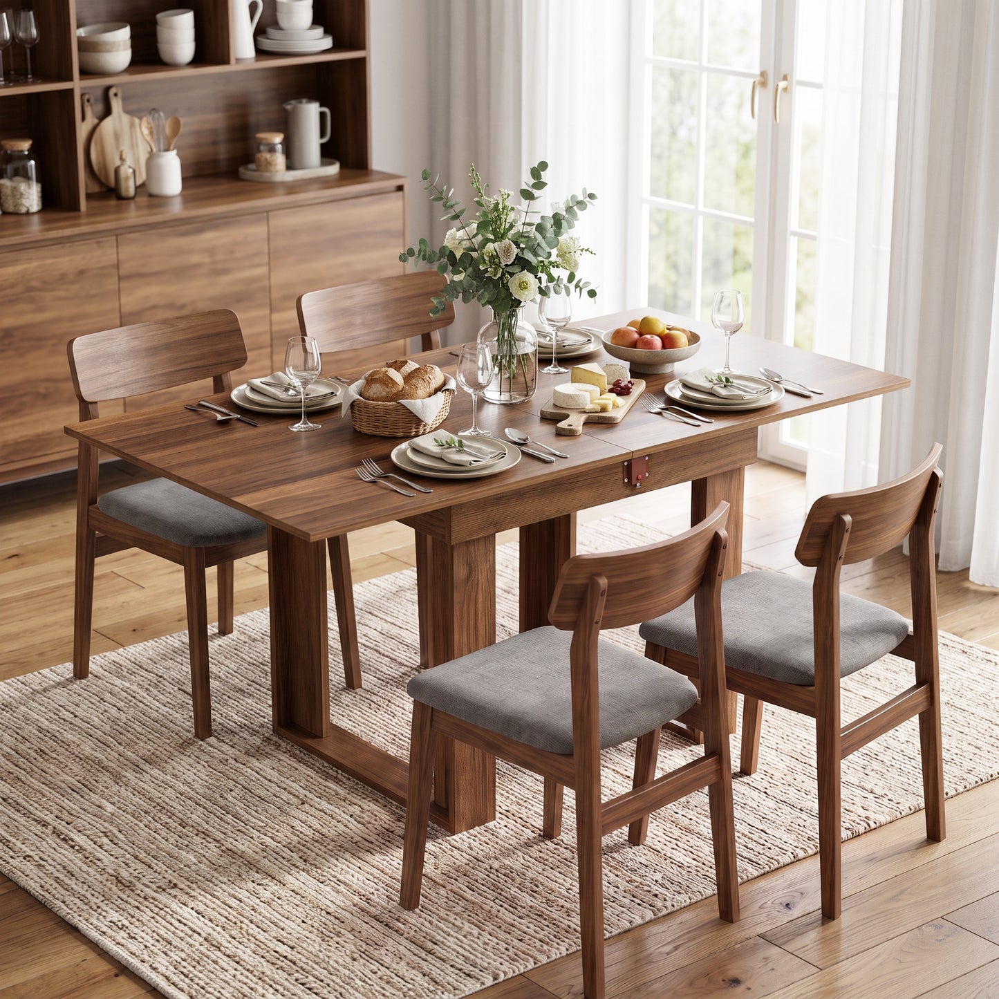Folding Dining Table Under-Table Storage 140cm Grey