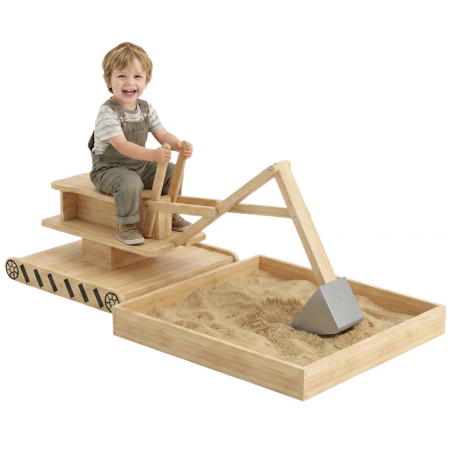 Wooden Sandbox with Digger 360° Swivel Seat