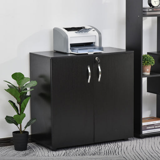 2-Tier Locking Office Storage Cabinet File Organisation w/ Feet Melamine Coating Aluminium Handles 2 Keys Stylish Black