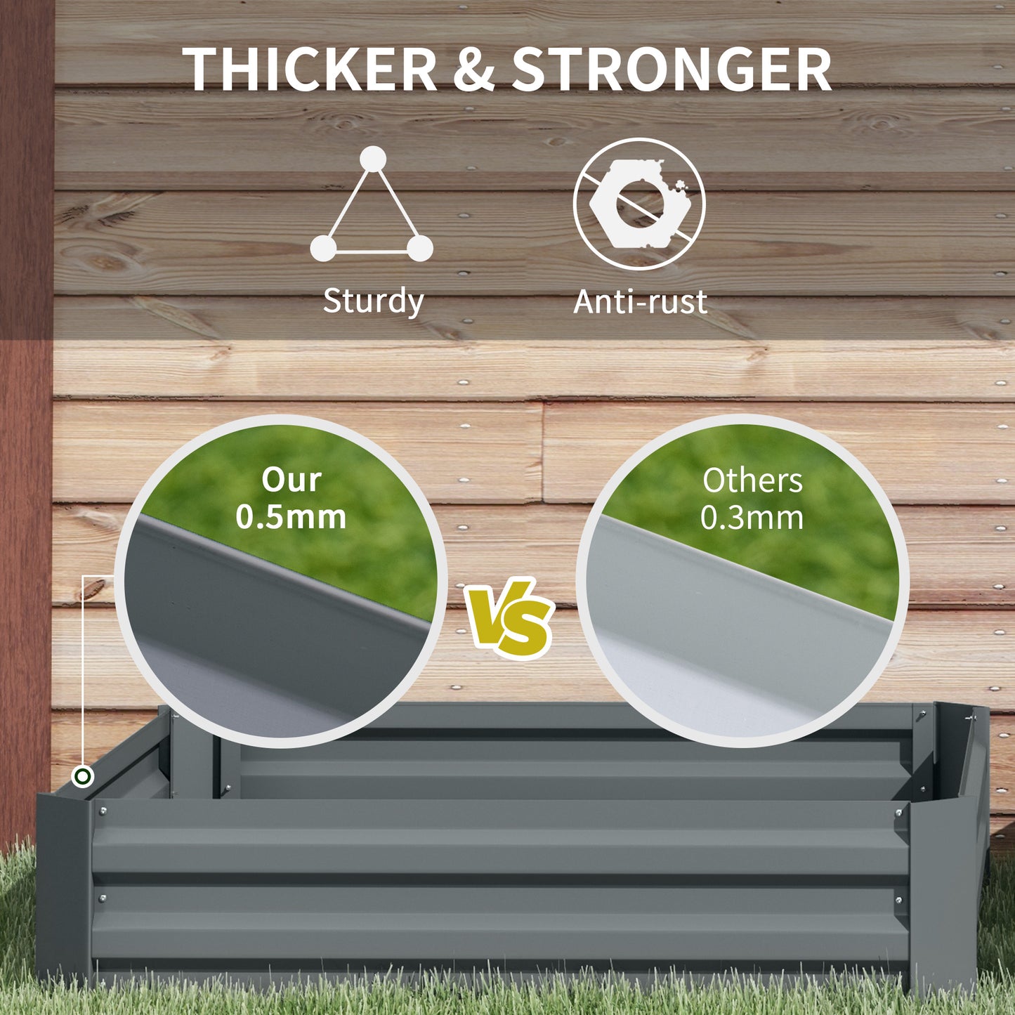 Set of 2 291L Raised Garden Bed, Elevated Galvanised Planter Box for Flowers, Herbs, 100x100x30cm, Grey