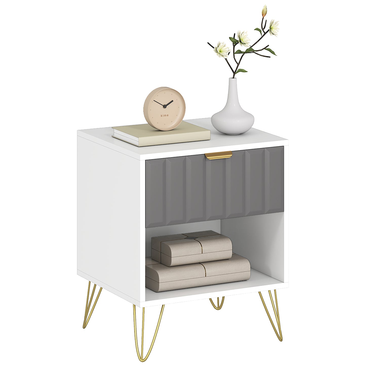 Bedside Drawers Modern Bedside Cabinet with Drawer and Handle, White