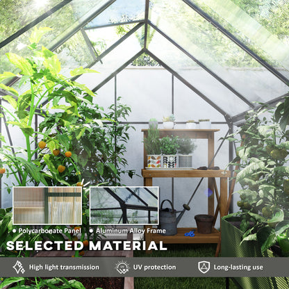 6 x 8ft Polycarbonate Greenhouse, Large Walk-In Greenhouse with Adjustable Roof Vent, Garden Green House with Galvanised Base, Sliding Door and Rain Gutter, Dark Grey