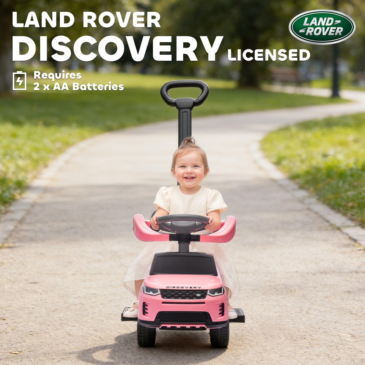 Land Rover Licensed Baby Push Car, 2-in-1 Ride on Car, Pink