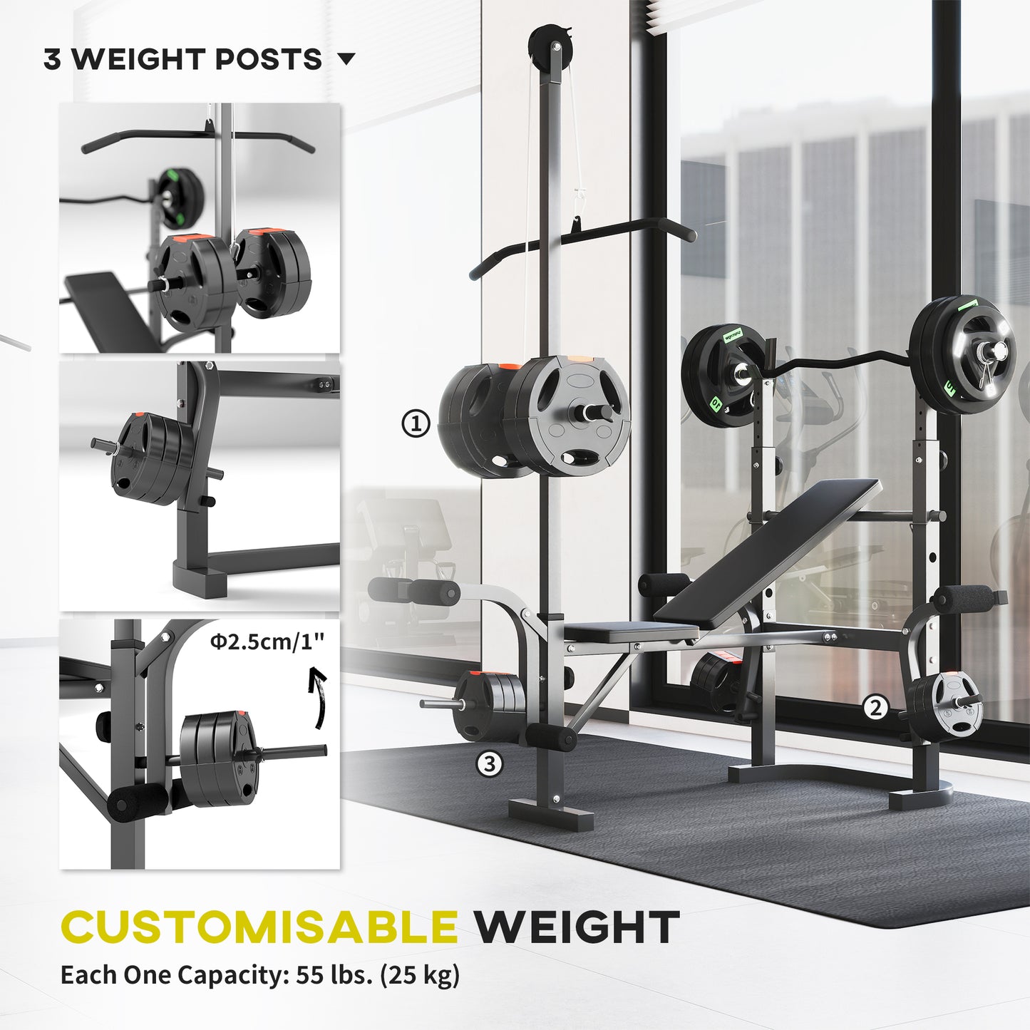 Multi-Exercise Incline or Flat Weight Bench with Bench Press Rack
