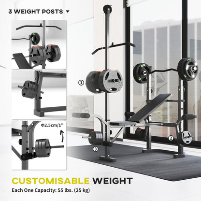 Multi-Exercise Incline or Flat Weight Bench with Bench Press Rack