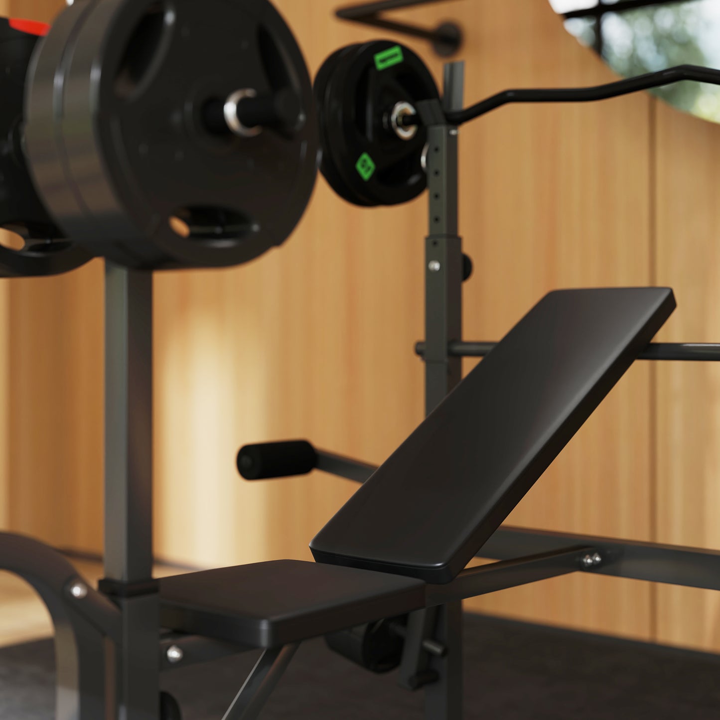 Multi-Exercise Incline or Flat Weight Bench with Bench Press Rack