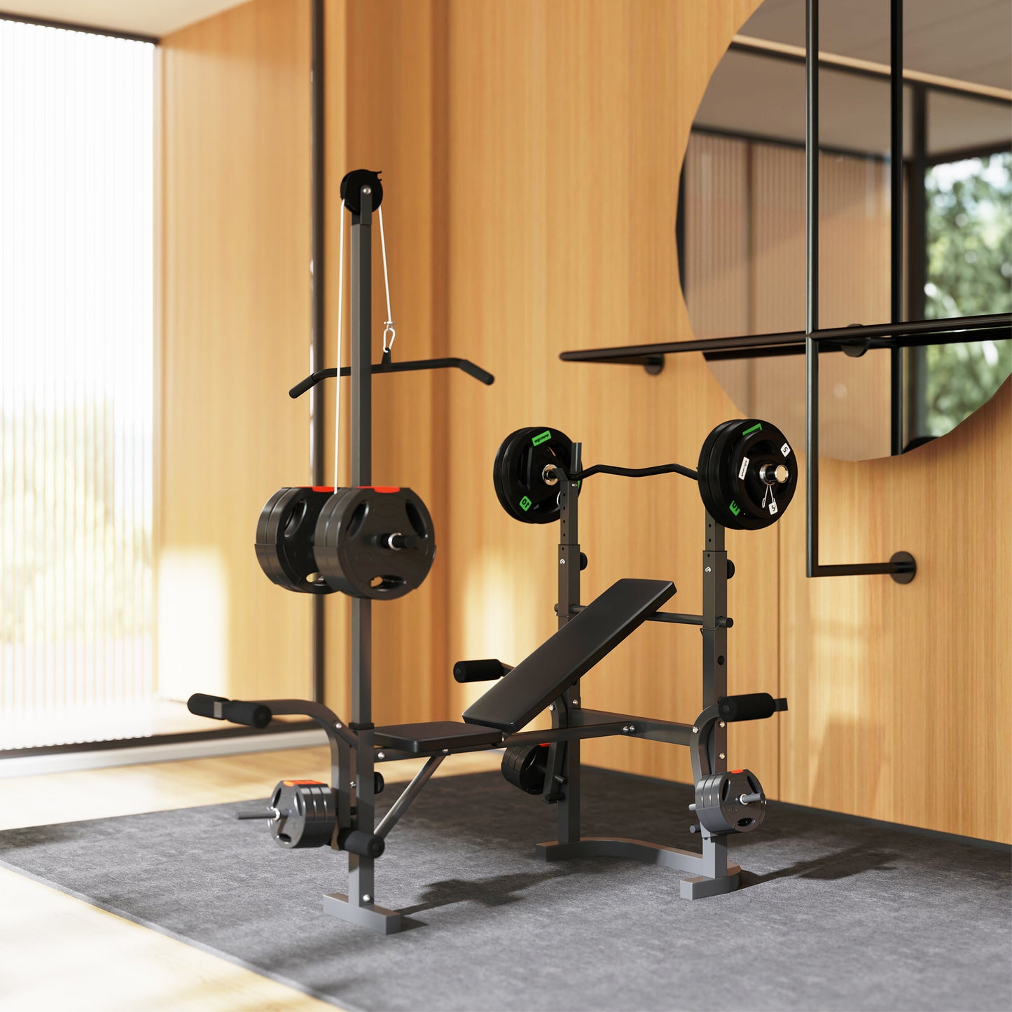 Multi-Exercise Incline or Flat Weight Bench with Bench Press Rack