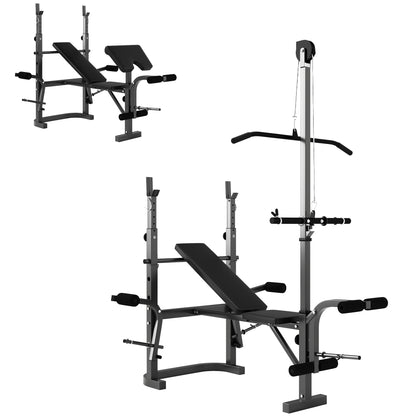 Multi-Exercise Incline or Flat Weight Bench with Bench Press Rack