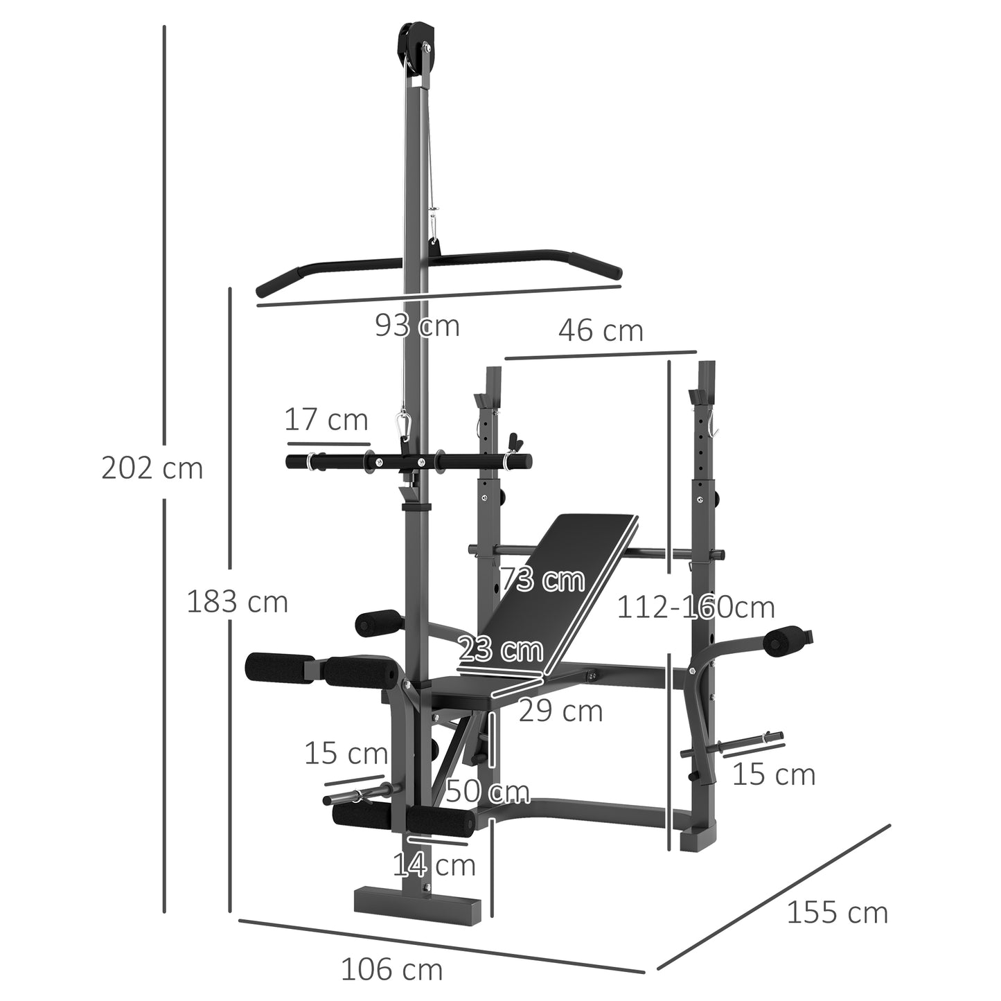 Multi-Exercise Incline or Flat Weight Bench with Bench Press Rack