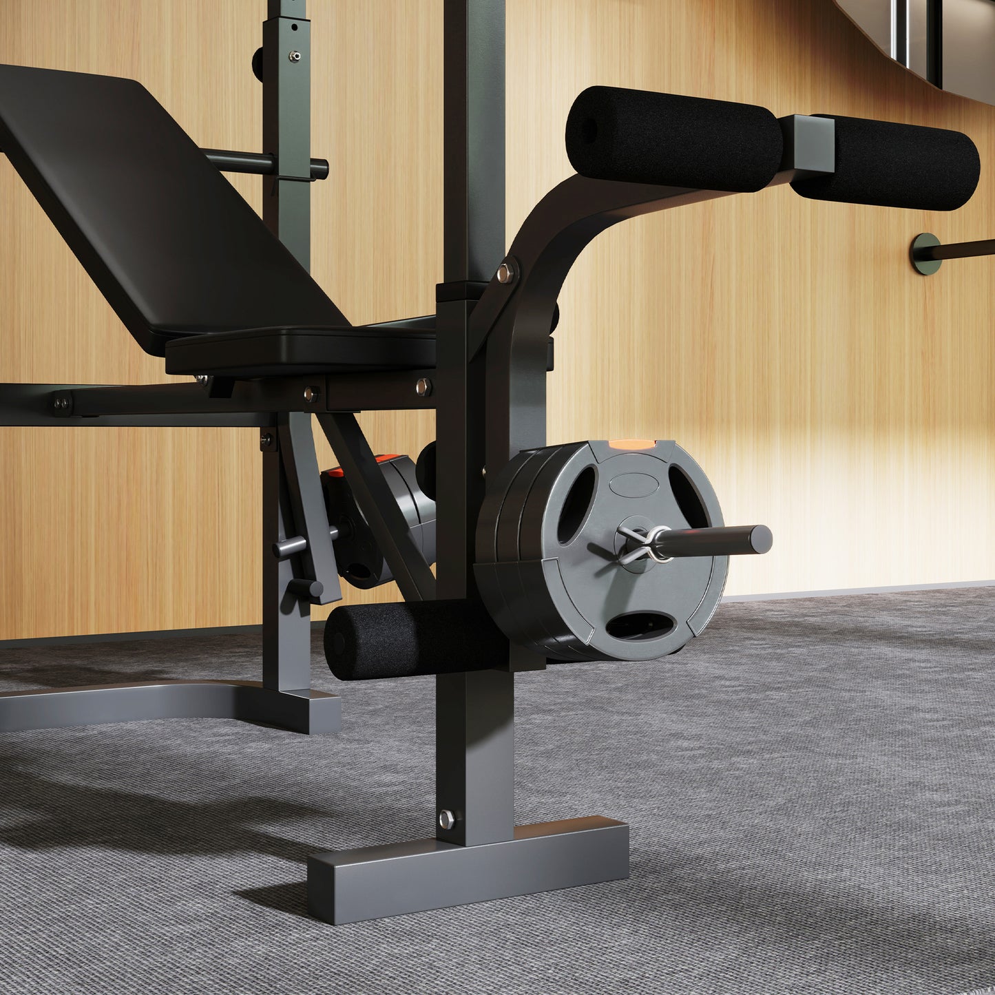 Multi-Exercise Incline or Flat Weight Bench with Bench Press Rack