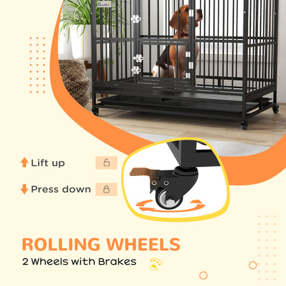 48" Heavy Duty Dog Crate on Wheels, with Removable Tray, Openable Top, for L, XL Dogs - Black