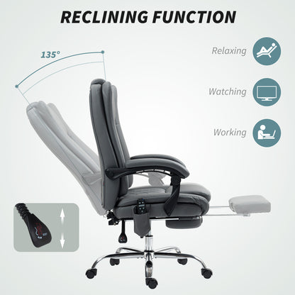 PU Leather Massage Office Chair, Reclining Desk Chair, Grey