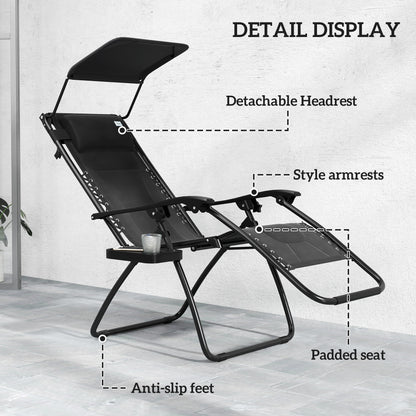 Zero Gravity Lounger Chair, Folding Reclining Chair, Black