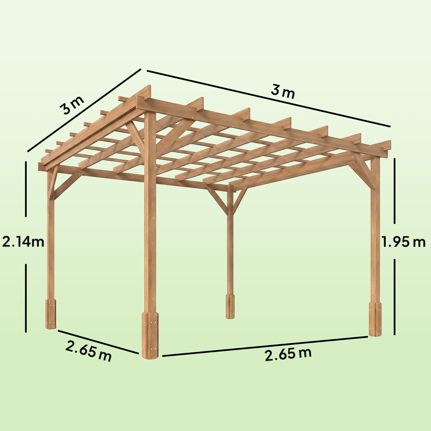 3 x 3 m Wooden Pergola Kit, Garden Gazebo Shelter, Dark Brown