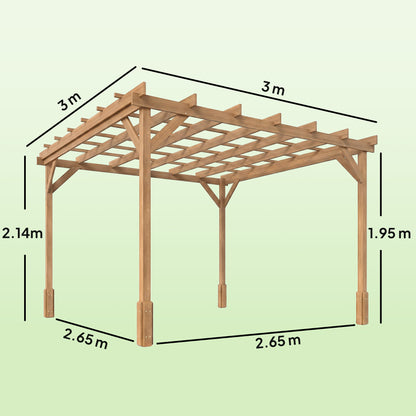 3 x 3 m Wooden Pergola Kit, Garden Gazebo Shelter, Dark Brown