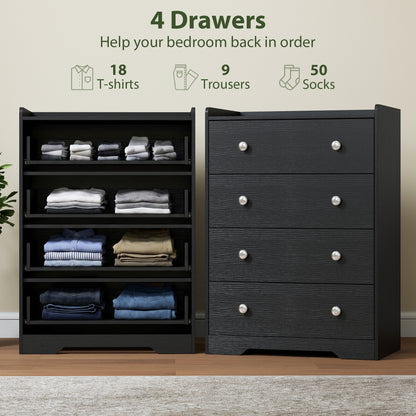 4 Drawer Chest of Drawers, Storage Cabinet, Black Wood Effect