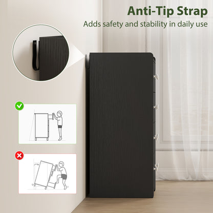 4 Drawer Chest of Drawers, Storage Cabinet, Black Wood Effect