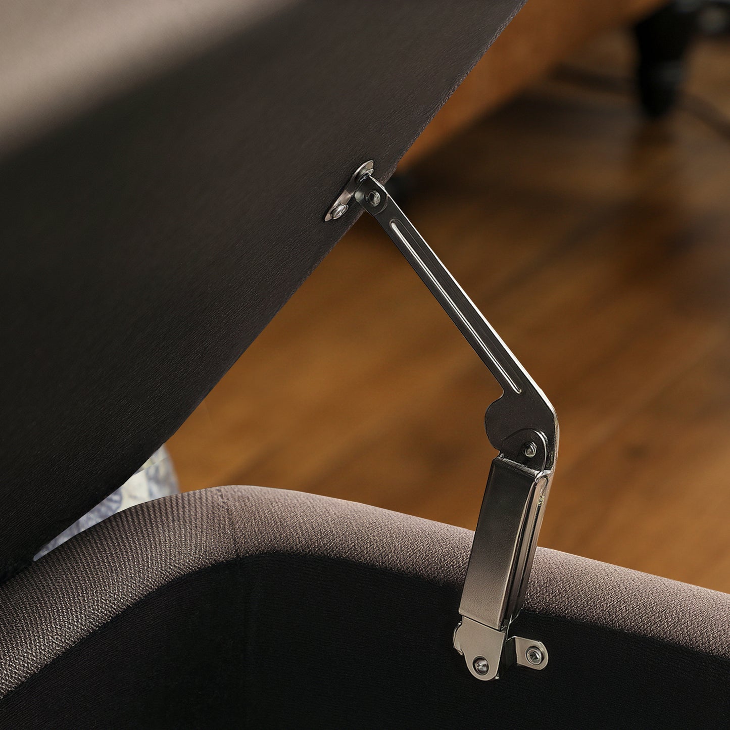 Storage Ottoman Bench, Linen Fabric Footstool with Steel Legs Brown