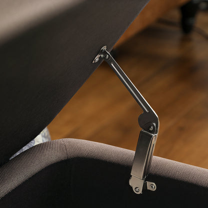 Storage Ottoman Bench, Linen Fabric Footstool with Steel Legs Brown