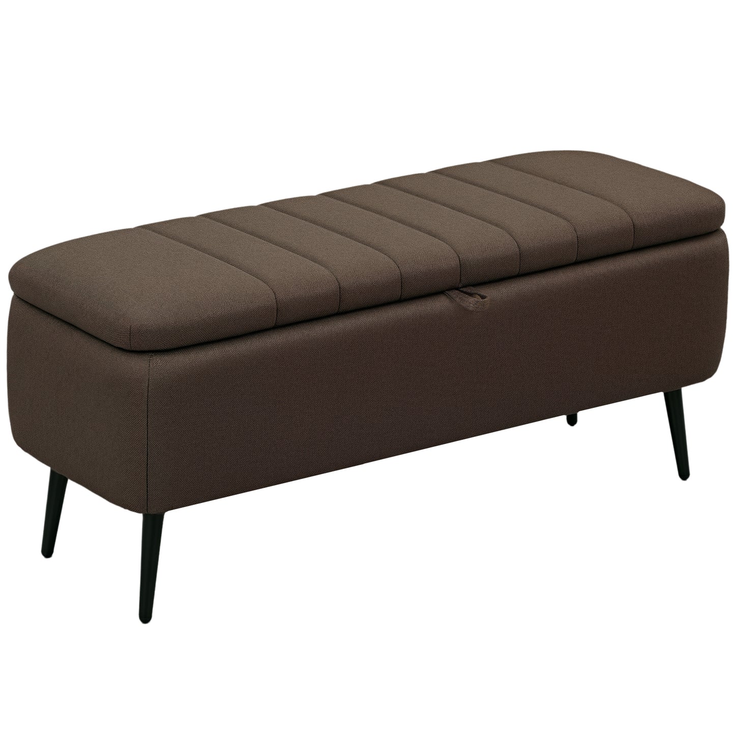 Storage Ottoman Bench, Linen Fabric Footstool with Steel Legs Brown