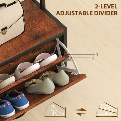 Industrial Hall Tree Coat Rack Stand with Shoe Cabinet Rustic Brown