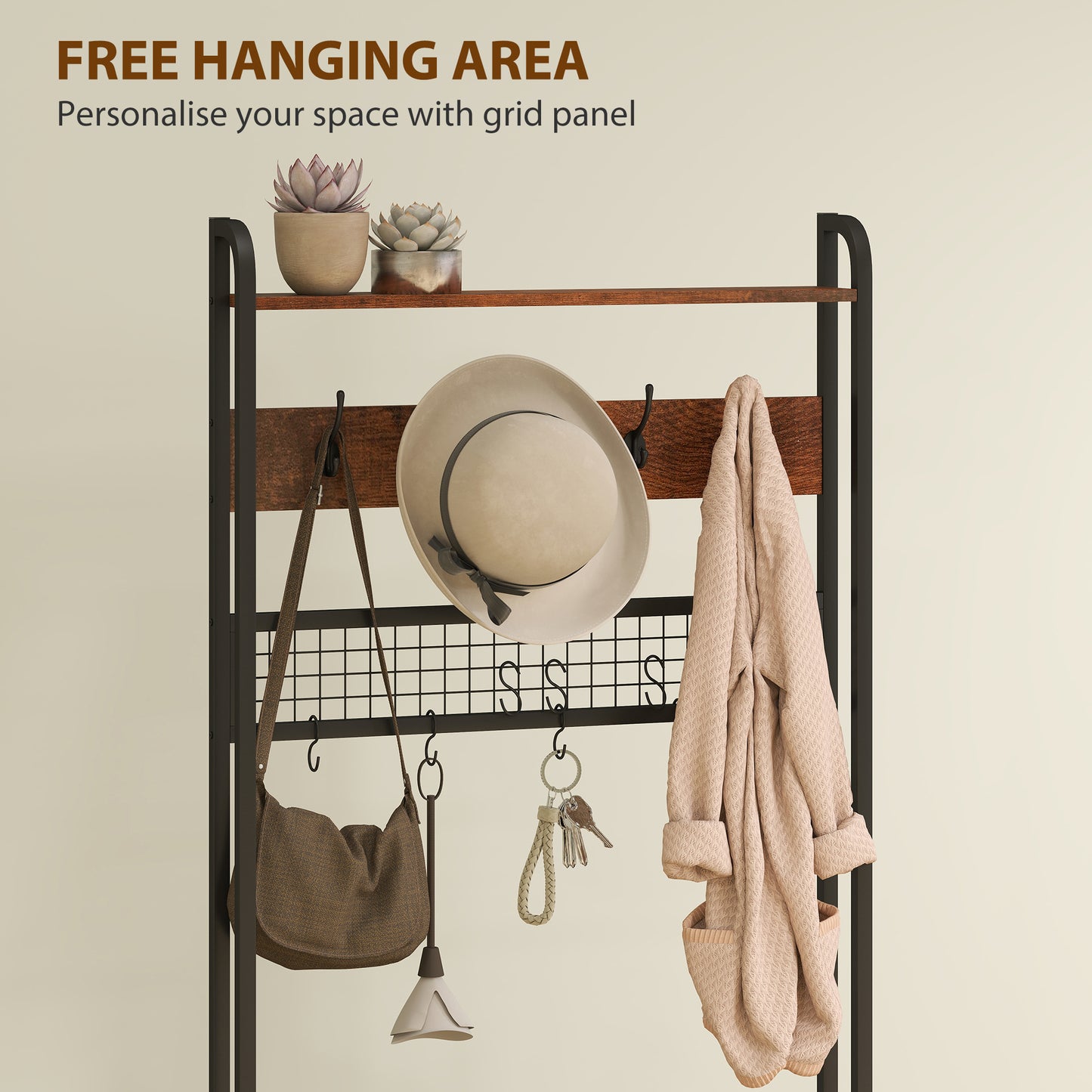Industrial Hall Tree Coat Rack Stand with Shoe Cabinet Rustic Brown