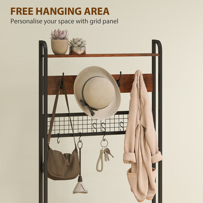 Industrial Hall Tree Coat Rack Stand with Shoe Cabinet Rustic Brown