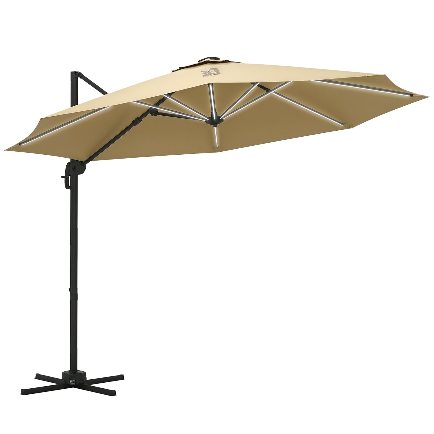 3(m) Solar LED Cantilever Parasol Adjustable Garden Umbrella Khaki