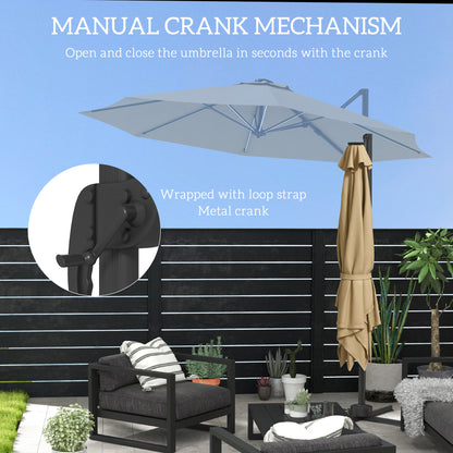 3(m) Solar LED Cantilever Parasol Adjustable Garden Umbrella Khaki