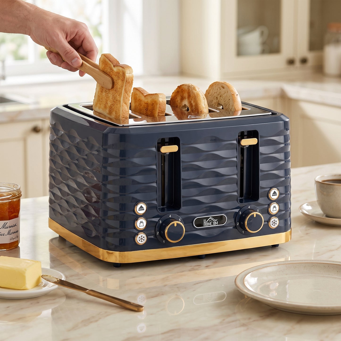 Toaster with 4 Slot, 7 Browning Levels, 1860W, Ripple, Dark Blue