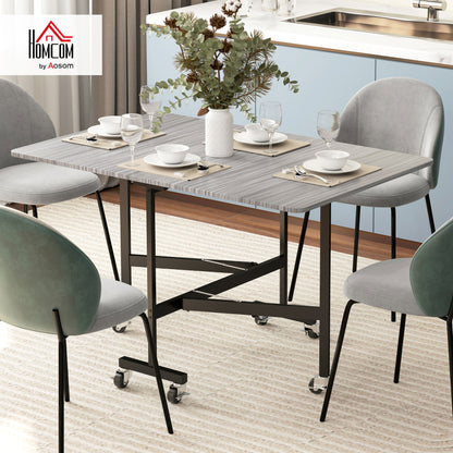 Mobile Drop Leaf Table, Folding Kitchen Table with 6 Wheels, Grey