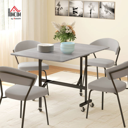 Mobile Drop Leaf Table, Folding Kitchen Table with 6 Wheels, Grey