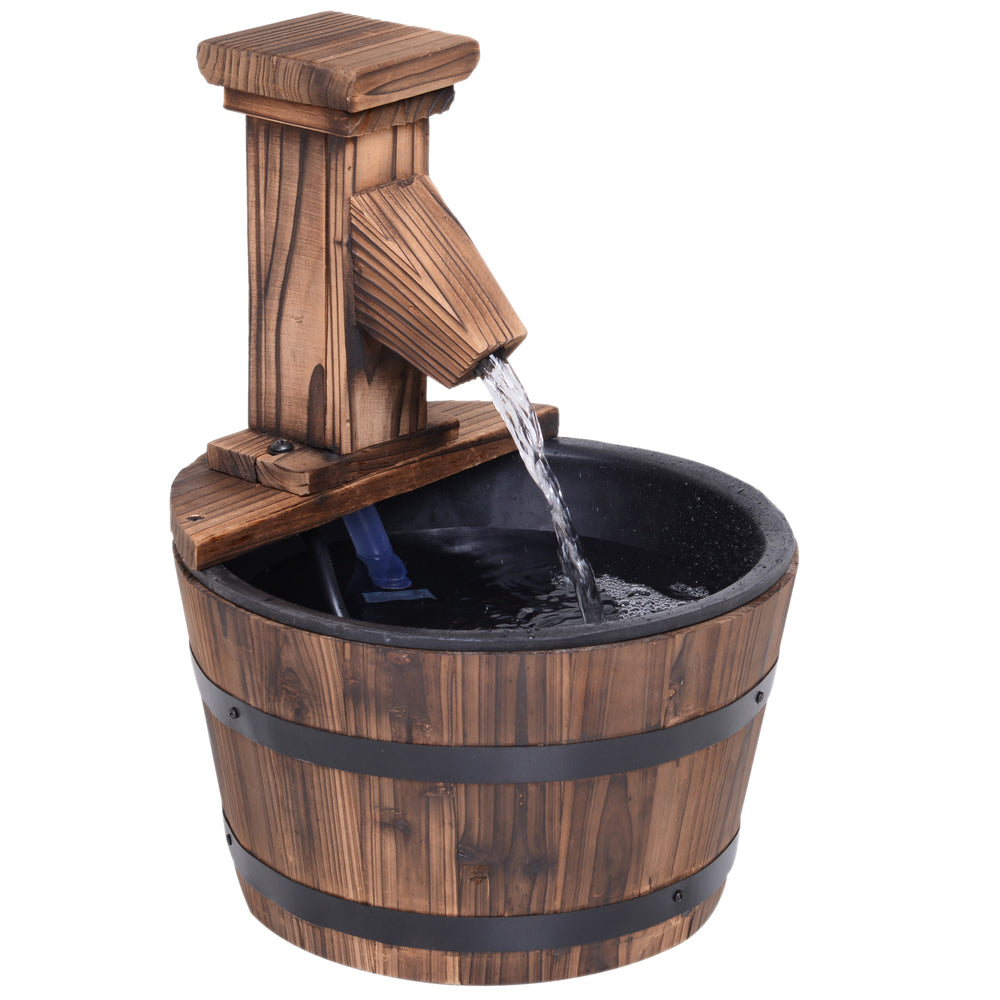 Wood Barrel Pump Patio Water Fountain Water Feature Electric Garden