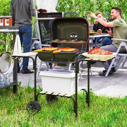 Charcoal Barbecue Grill Portable BBQ with Lockable Lid, Vent, Red