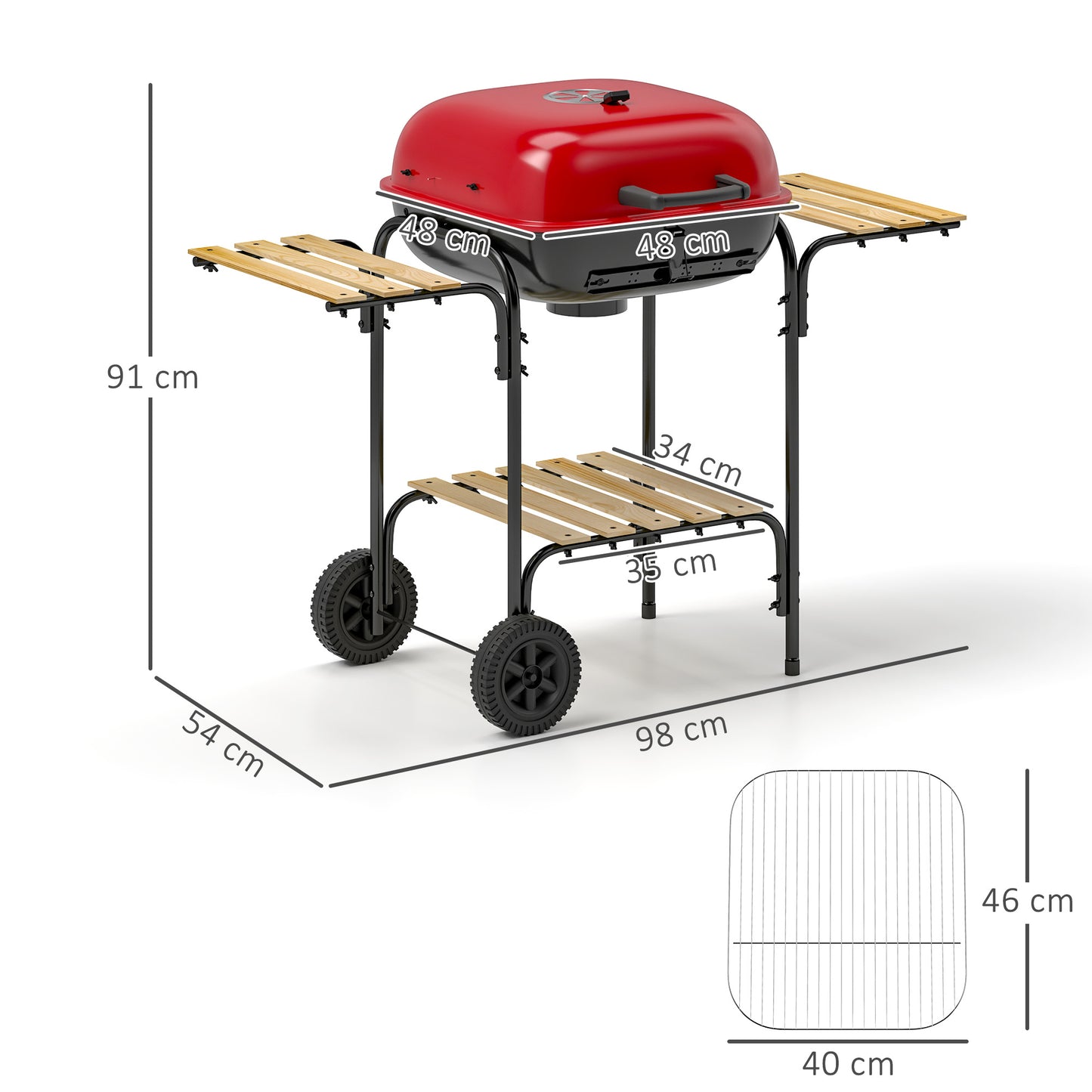Charcoal Barbecue Grill Portable BBQ with Lockable Lid, Vent, Red