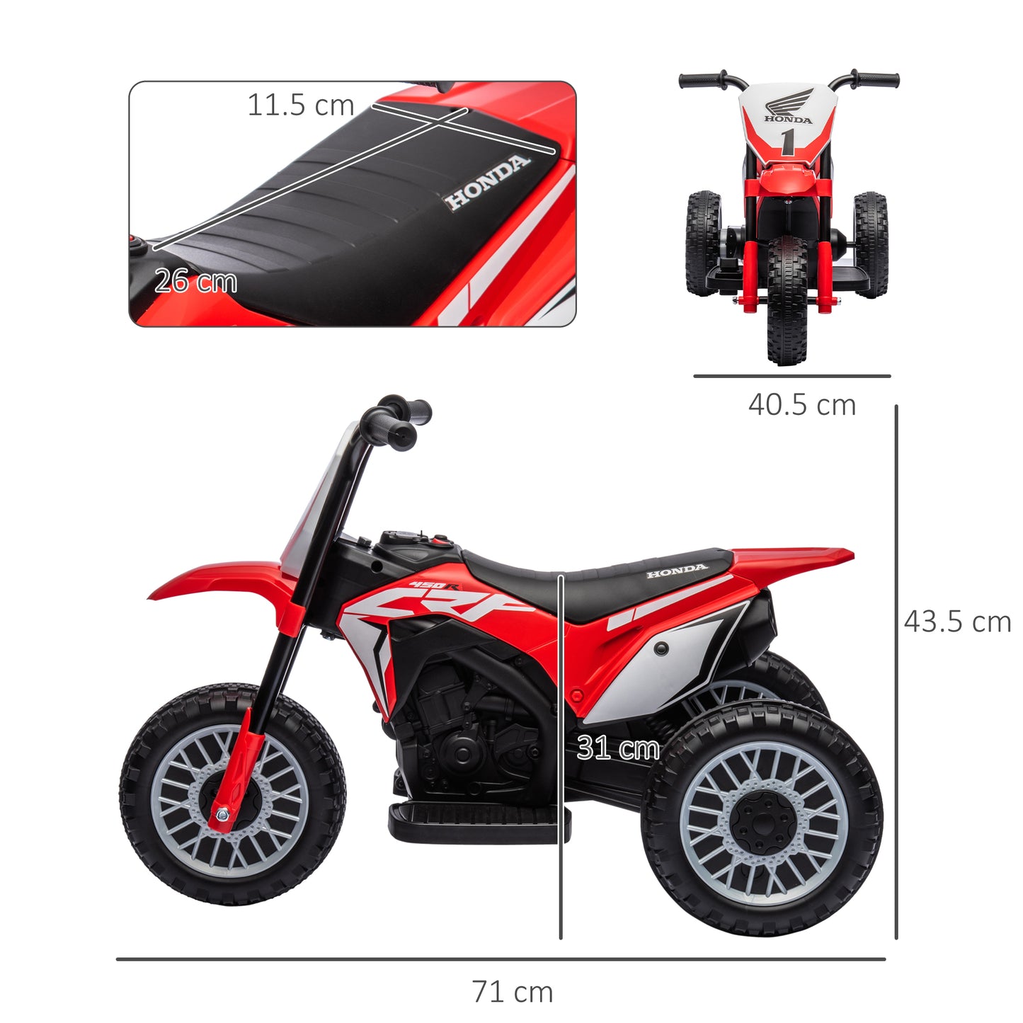 Honda CRF450RL Licensed 6V Kids Electric Motorbike w/ Horn - Red