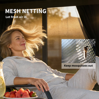 4.3 x 3 m Garden Pergola with Netting Curtains, Lean to Pergola