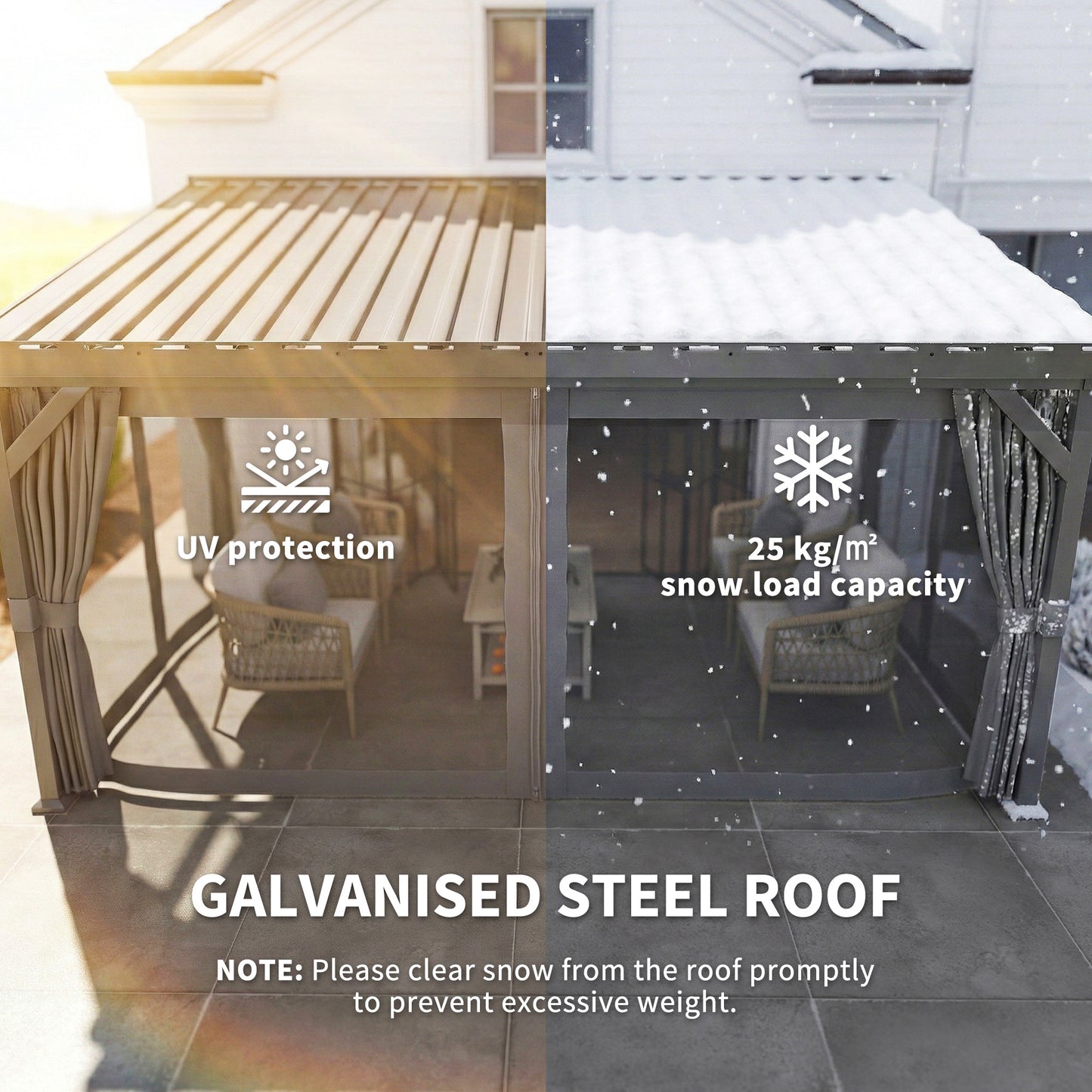 4.3 x 3 m Garden Pergola with Netting Curtains, Lean to Pergola