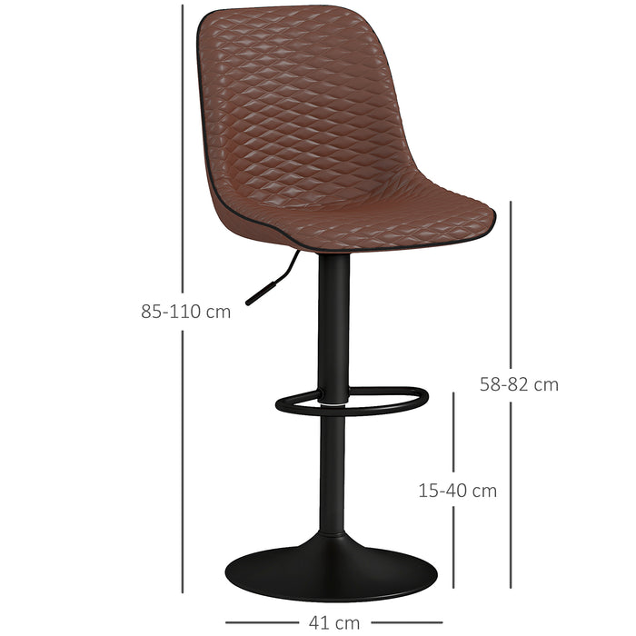 Set of 2 Bar Stools, Adjustable Swivel Breakfast Barstools, Brown