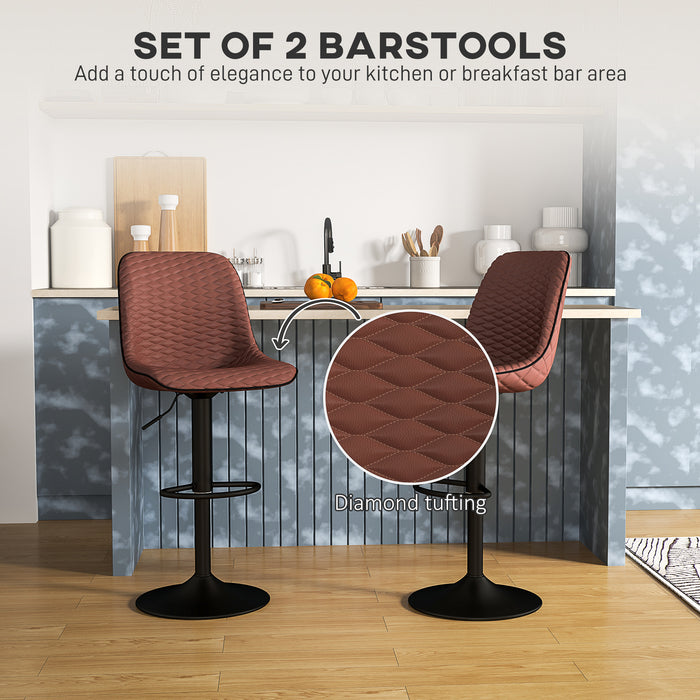 Set of 2 Bar Stools, Adjustable Swivel Breakfast Barstools, Brown