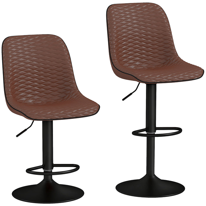 Set of 2 Bar Stools, Adjustable Swivel Breakfast Barstools, Brown