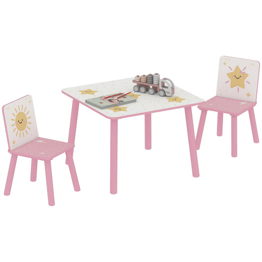3-Piece Kids Table and Chair Sets, Kids Table with 2 Chairs Set Furniture with Star Pattern for Boys and Girls, Bedroom, Nursery, Playroom, Pink
