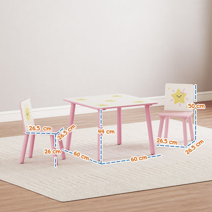 3-Piece Kids Table and Chair Sets, Kids Table with 2 Chairs Set Furniture with Star Pattern for Boys and Girls, Bedroom, Nursery, Playroom, Pink