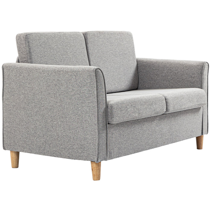 Compact Loveseat Sofa, Modern 2 Seater Sofa for Living Room with Wood Legs and Armrests, Grey