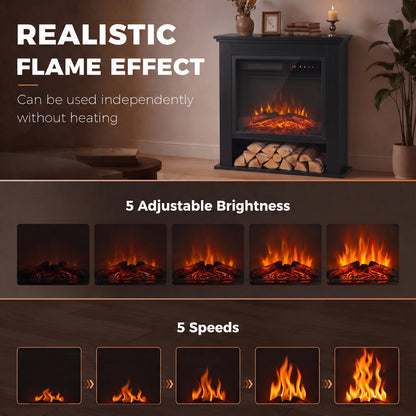 1800W Freestanding Electric Fireplace Suite with Log Shelf and Remote - Black