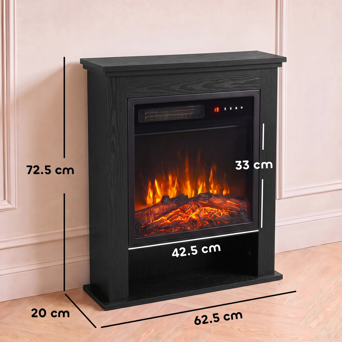 1800W Freestanding Electric Fireplace Suite with Log Shelf and Remote - Black