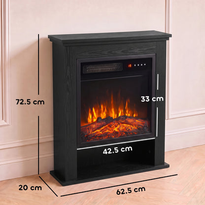 1800W Freestanding Electric Fireplace Suite with Log Shelf and Remote - Black
